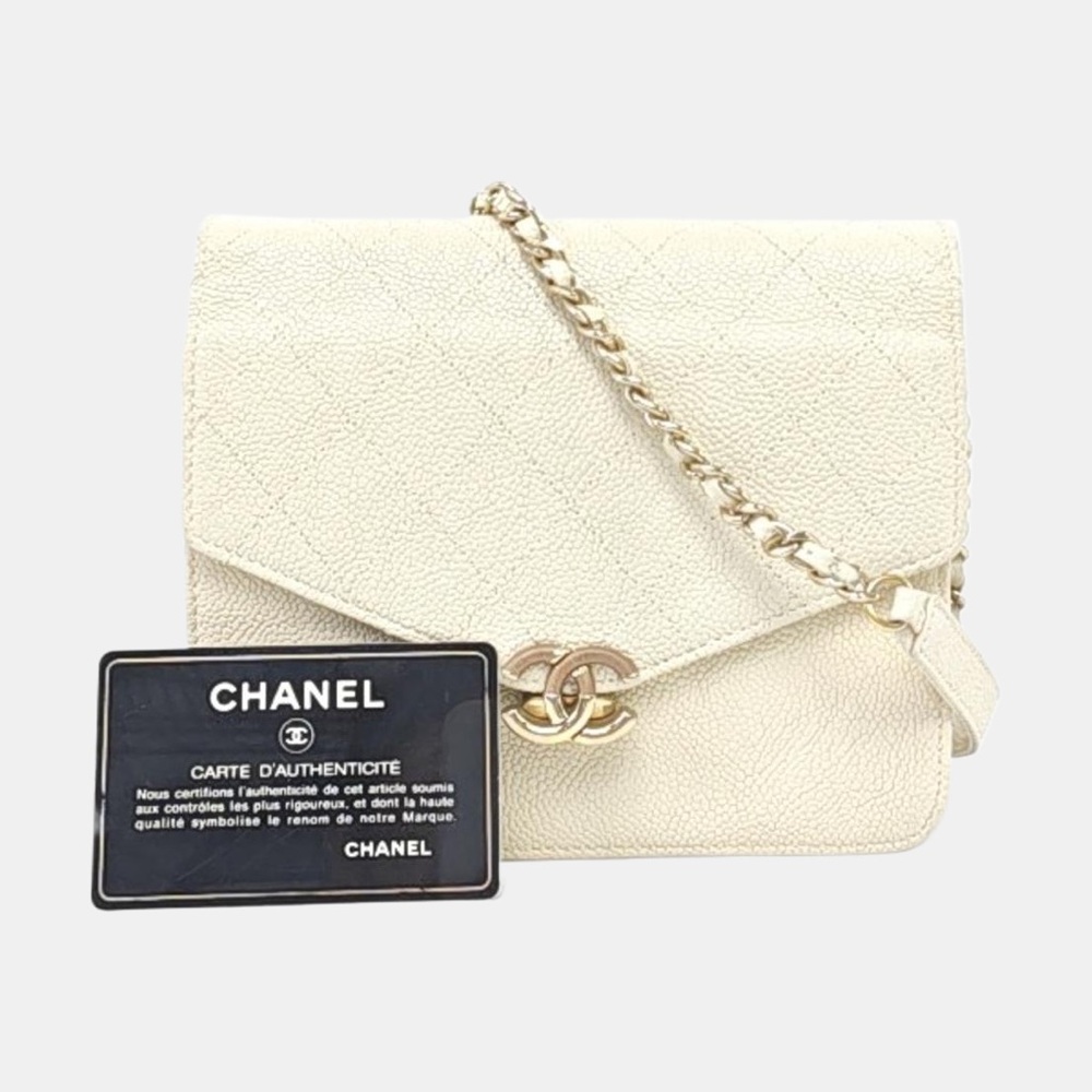 Chanel White Caviar Leather Small Flap Bag